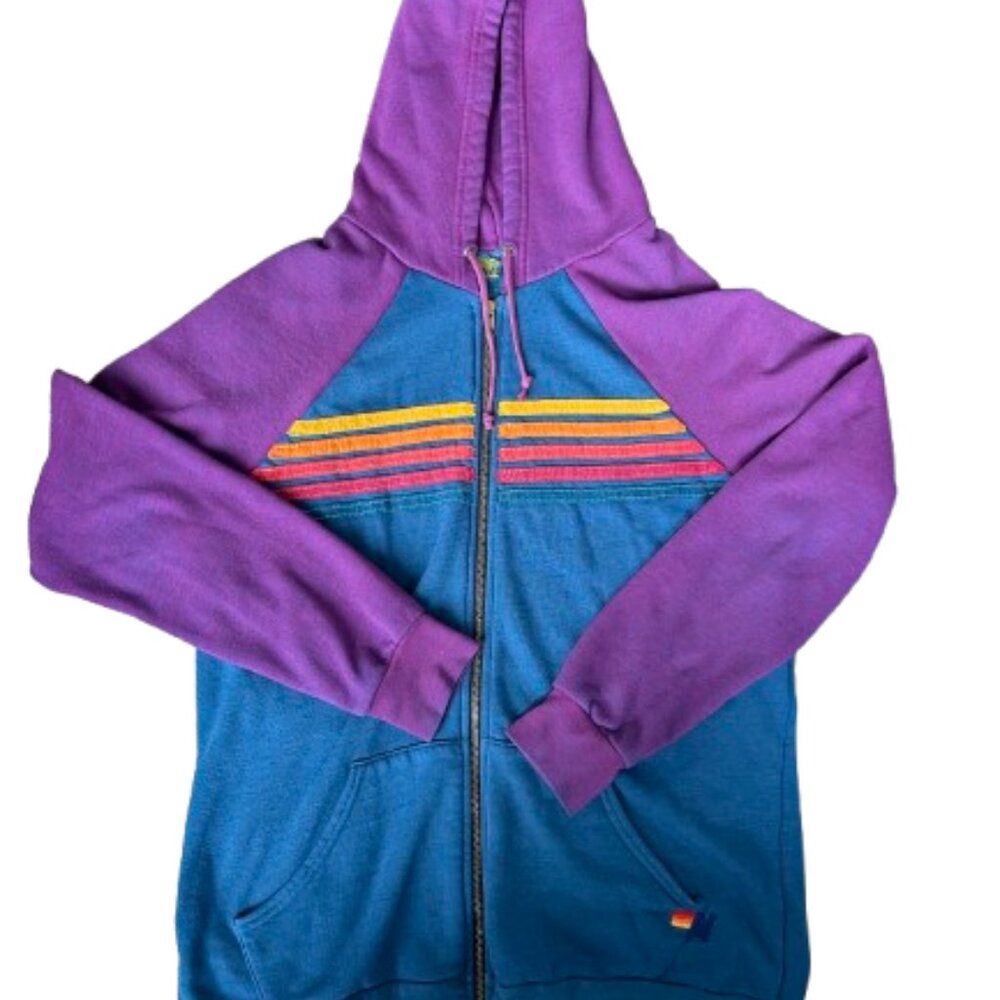 Aviator Nation 5 Stripe Zip Sweatshirt Hoodie, Size XL